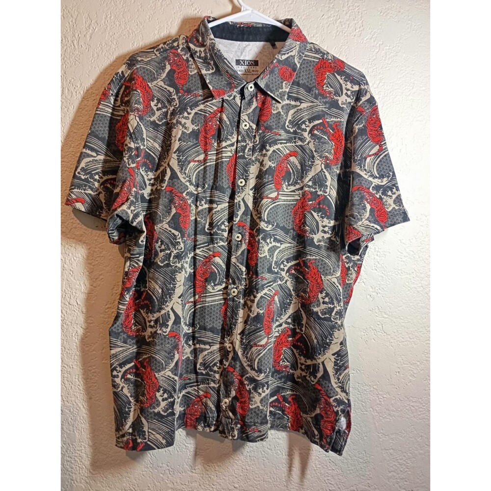 Male-Xios Shirt Button Up Tiger Waves Design, Size XXL, Super Stretchy